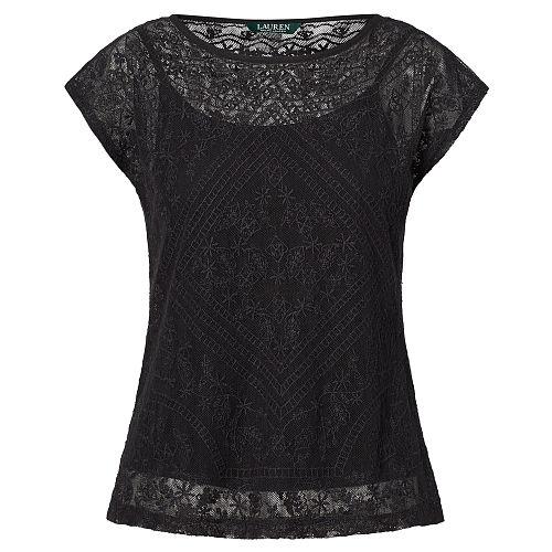 Ralph Lauren Lauren Embroidered Sheer Top Polo Black