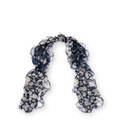 Ralph Lauren Ruffled Floral Silk Scarf Navy Cream