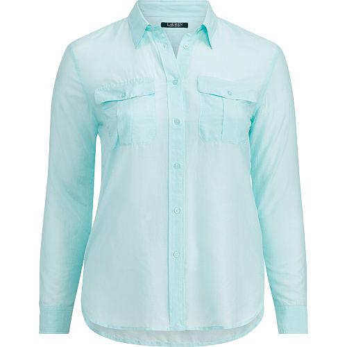 Ralph Lauren Lauren Woman Cotton-silk Shirt Light Aquamarine