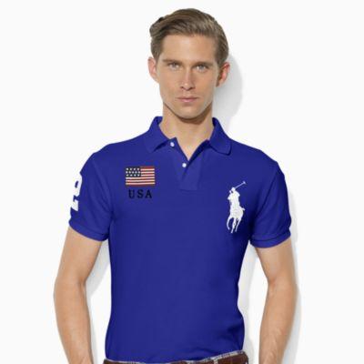 Ralph Lauren Custom Slim Fit Mesh Polo Boston Royal/white