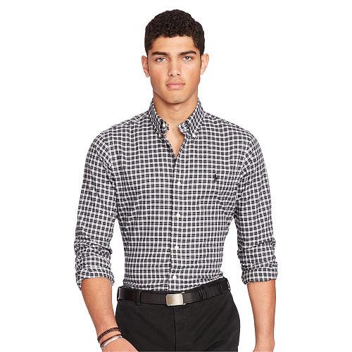 Polo Ralph Lauren Plaid Cotton Twill Sport Shirt Pitch Black/white