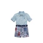 Ralph Lauren Shirt, Belt & Madras Short Set Medium Blue 24m