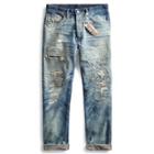 Ralph Lauren Low Straight Selvedge Jean Repaired Edgerton Wash