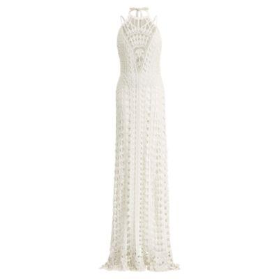 Ralph Lauren Crocheted Silk Halter Gown White