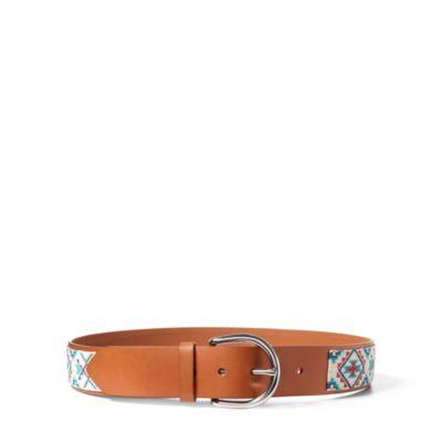 Ralph Lauren Hand-beaded Leather Belt Cuoio