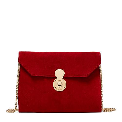 Ralph Lauren Suede Ricky Pouch With Chain Crimson