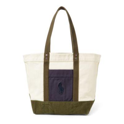 Ralph Lauren Color-blocked Big Pony Tote Cream Multi