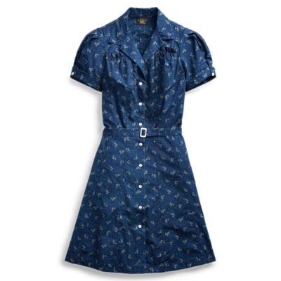 Ralph Lauren Floral Indigo Cotton Dress Rl-151 Indigo/white