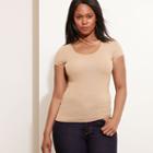 Ralph Lauren Lauren Woman Stretch Cotton Scoopneck Tee Tan