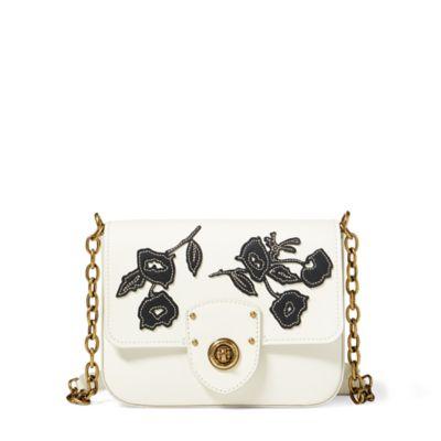 Ralph Lauren Floral Leather Crossbody Bag Vanilla W/ Blk Floral