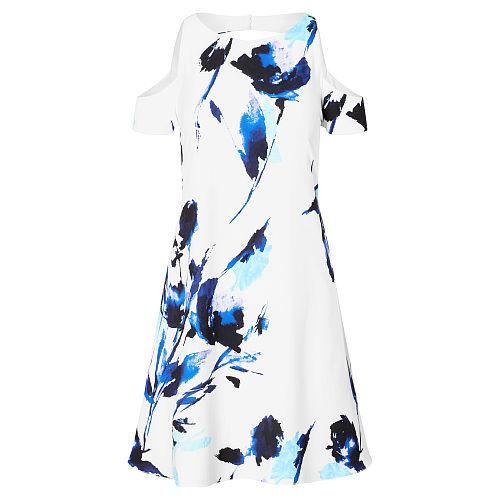 Ralph Lauren Lauren Petite Floral Cutout Crepe Dress Colonial Creammulti