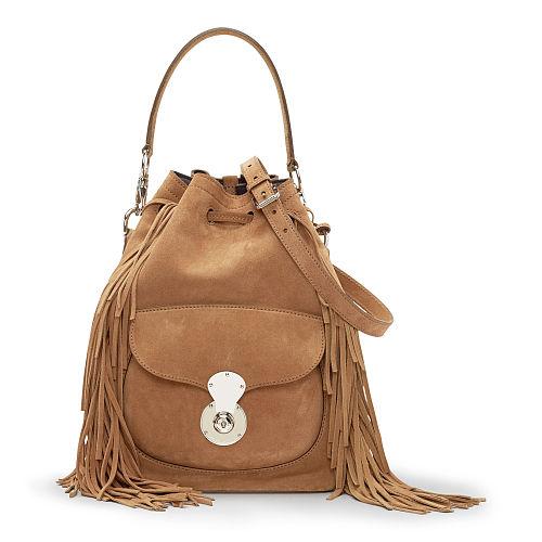 Ralph Lauren Fringed Ricky Drawstring Bag Camel
