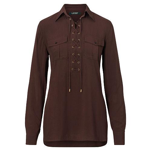 Ralph Lauren Lauren Lace-up Crepe Tunic Top Circuit Brown