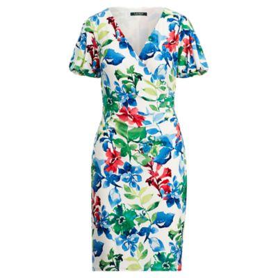 Ralph Lauren Surplice Stretch Jersey Dress Cream/green/multi