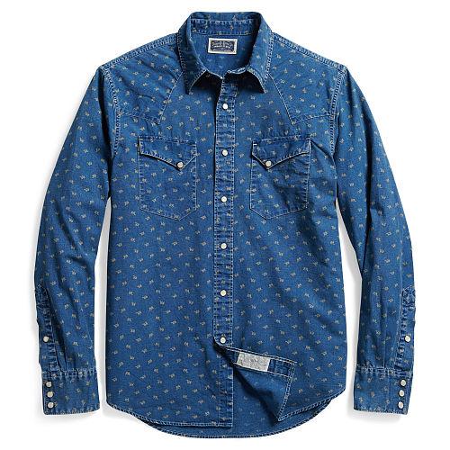 Ralph Lauren Rrl Indigo Cotton Western Shirt