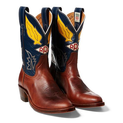 Ralph Lauren Rrl New Plainview Leather Boot Blue Brown