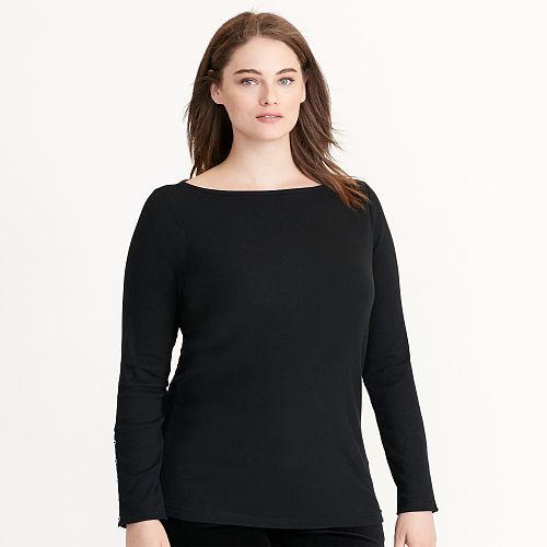 Ralph Lauren Lauren Woman Jersey Boatneck Top Black