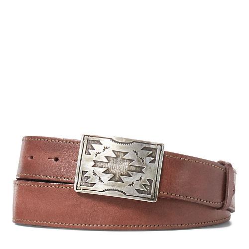 Ralph Lauren Distressed Leather Concho Belt Dark Brown