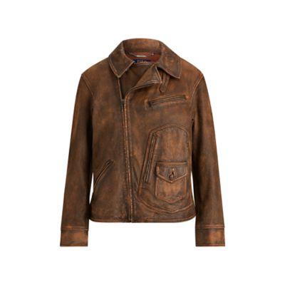 Ralph Lauren Distressed Leather Jacket Burnt Umber