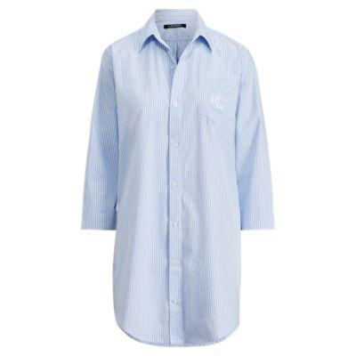 Ralph Lauren Striped Cotton Sleep Shirt Pale Blue Stripe