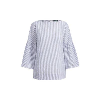 Ralph Lauren Striped Cotton Bell-sleeve Top Blue/white Xsp