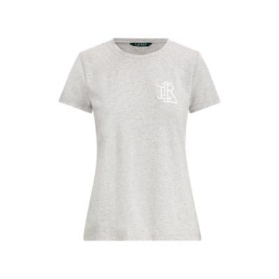 Ralph Lauren Beaded-monogram Cotton T-shirt Pearl Grey Heather Sp
