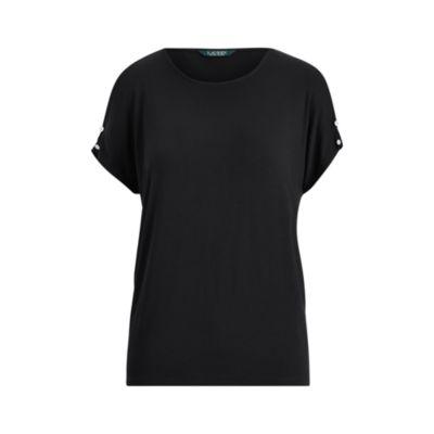 Ralph Lauren Button-shoulder Jersey Top Polo Black Mp