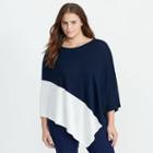 Ralph Lauren Lauren Woman Asymmetrical Silk-blend Poncho Navy/antique Ivory