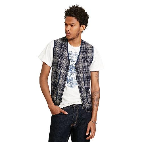 Ralph Lauren Denim & Supply Slim Plaid Wool-blend Vest Blue/cream Plaid