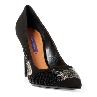 Ralph Lauren Celia Beaded Suede Pump Black/silver