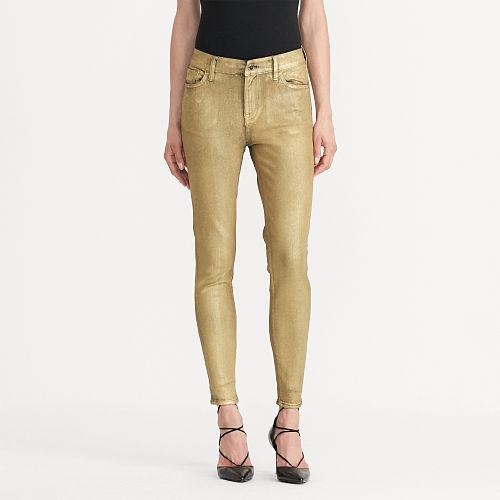 Ralph Lauren Lauren Metallic Stretch Skinny Jean Gilded Black