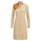 Ralph Lauren Leather-trim Wool Shirtdress Tan