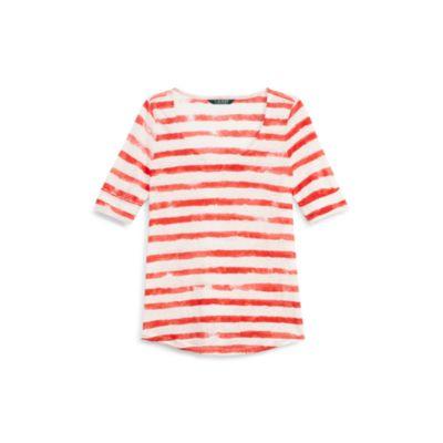 Ralph Lauren Linen Scoopneck Tee Fresh Tomato/white