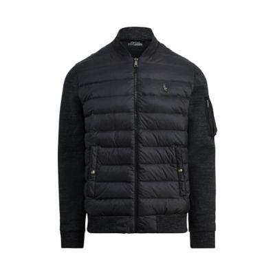 Ralph Lauren Down-paneled Bomber Jacket Black/black Marl Heather 2x Big