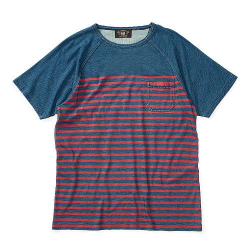 Ralph Lauren Rrl Striped Cotton Jersey T-shirt Dark Indigo Dark Rose
