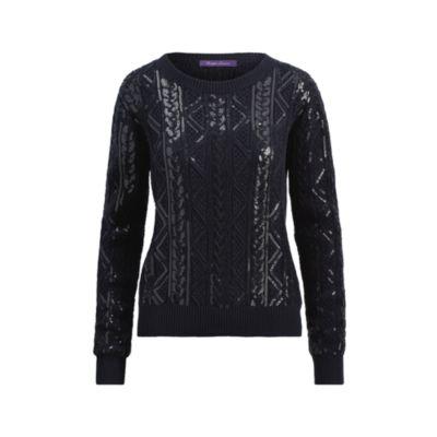 Ralph Lauren Sequined Cable Silk Sweater Navy