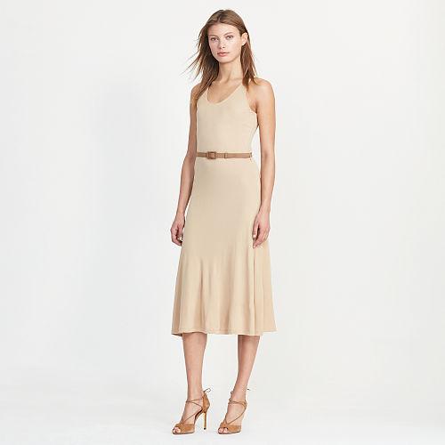 Ralph Lauren Lauren Sleeveless Midi Jersey Dress Tan