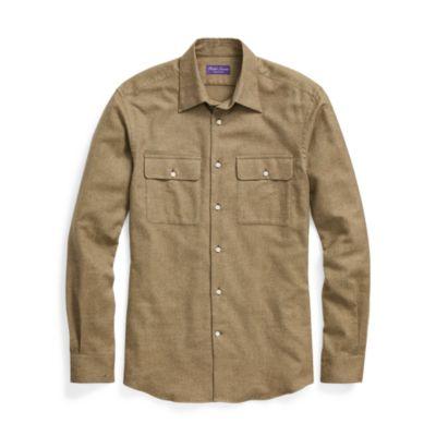 Ralph Lauren Textured Cotton Dress Shirt Light Olive Multi