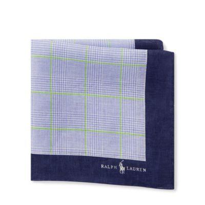 Ralph Lauren Glen Plaid Linen Pocket Square Lavender/green