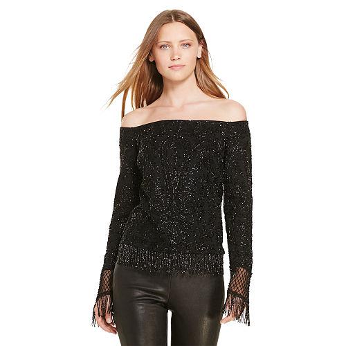 Polo Ralph Lauren Beaded Off-the-shoulder Top Black