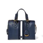 Ralph Lauren Stripe Pebbled Leather Satchel Navy W/ Navy/wht/navy Str