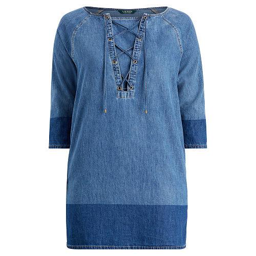 Ralph Lauren Lauren Woman Lace-up Denim Shift Dress Clear Water Wash