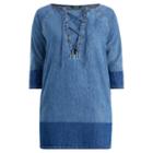 Ralph Lauren Lauren Woman Lace-up Denim Shift Dress Clear Water Wash