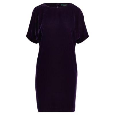 Ralph Lauren Velvet Short-sleeve Dress Dark Mulberry