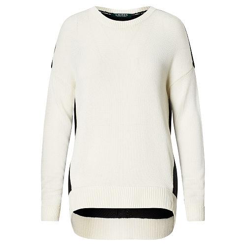 Ralph Lauren Lauren Petite Color-blocked Sweater Polo Black/herbal Milk