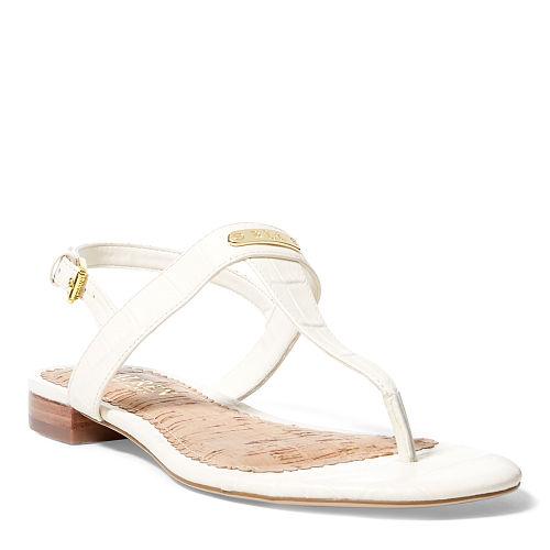 Ralph Lauren Lauren Valla Croc-embossed Sandal Eggshell