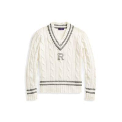 Ralph Lauren Cashmere Cricket Sweater Cls Cream W/ Cls Lt Grey