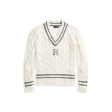 Ralph Lauren Cashmere Cricket Sweater Cls Cream W/ Cls Lt Grey