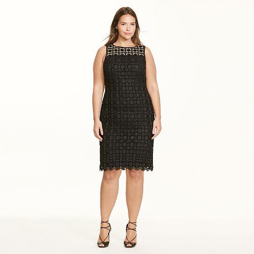 Ralph Lauren Lauren Woman Geometric Lace Dress Black-wheat