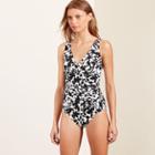 Ralph Lauren Lauren Floral Scoop-back One-piece Black And White